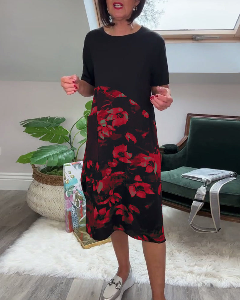 Van Delft Mode® | Patchworkjurk met Ronde Halslijn en Bloemenprint