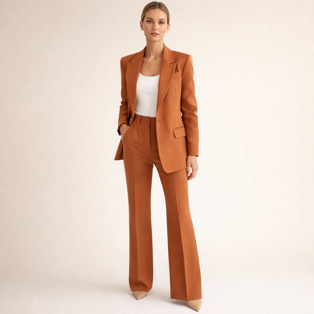 Vanessa | Elegante complete kostuumset met uitlopende broek