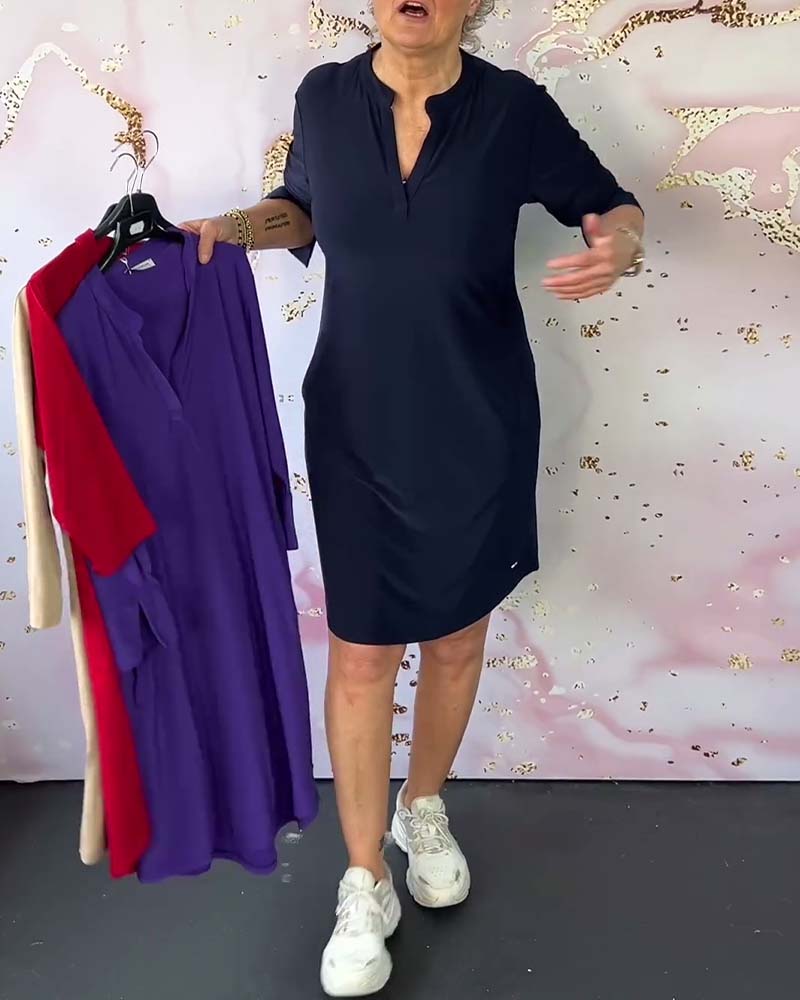 Van Delft Mode® | Plain V-neck dress