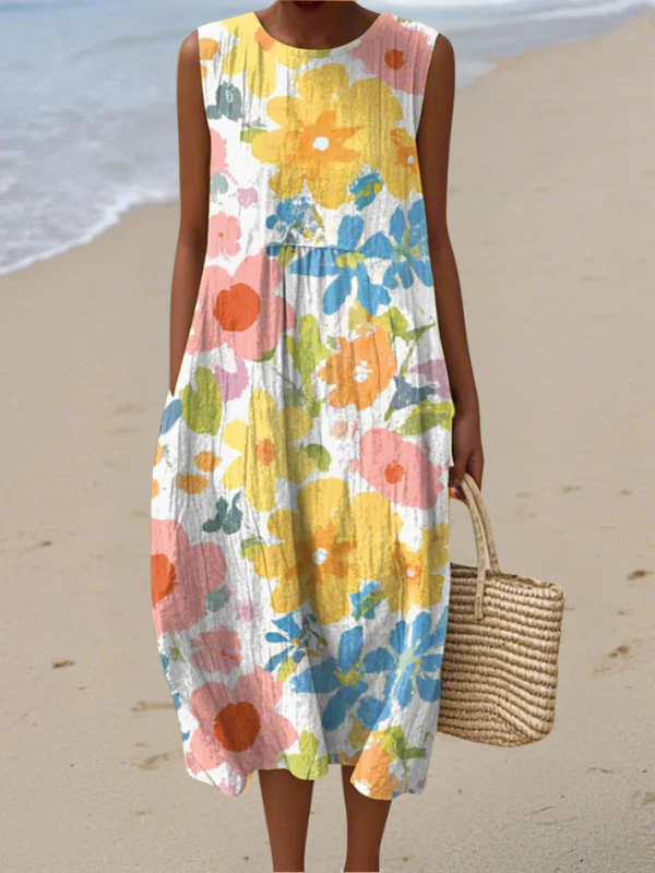 Van Delft Mode® | Midi-jurk met pastelkleurige bloemen