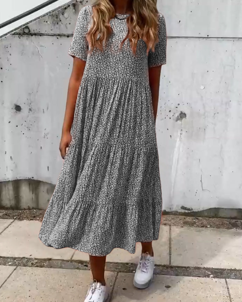 Van Delft Mode® | | Jurk met korte mouwen en bloemenprint