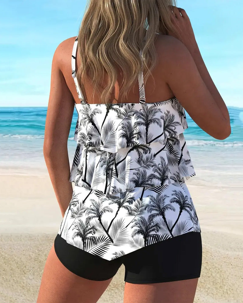 Modieuze Schouderband Print Twee-delige Tankini
