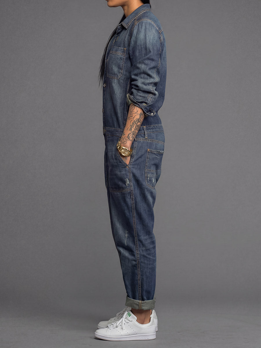 Van Delft Mode® | Dames-Denim-Overall met losse pasvorm