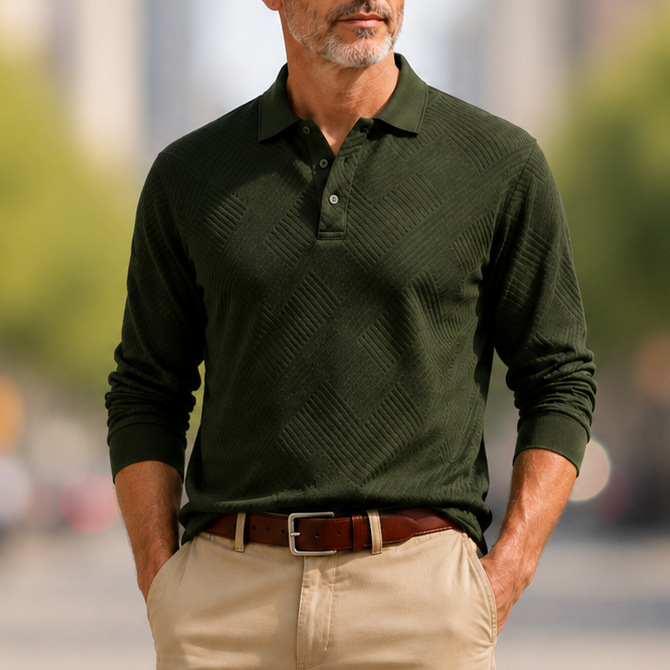 Van Delft Mode® | Comfortabele heren polo met lange mouw