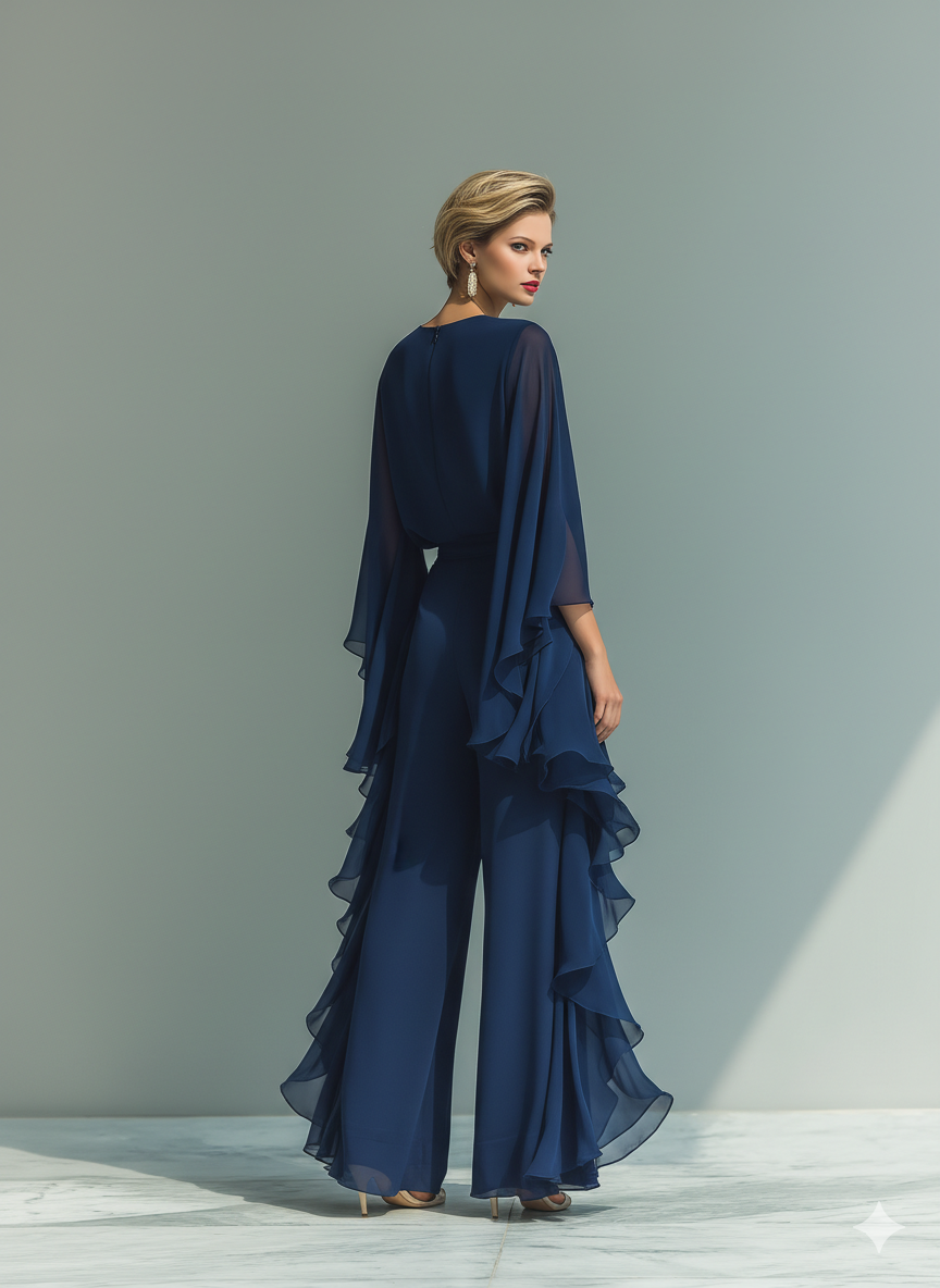 Marineblauwe Chiffon Set Rimpels