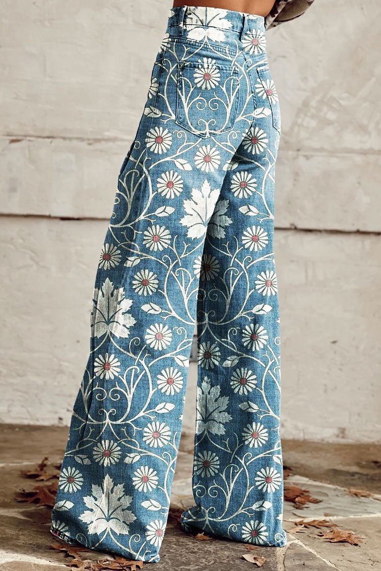 Van Delft Mode®| Elegant Bohemian Trousers with Floral Print