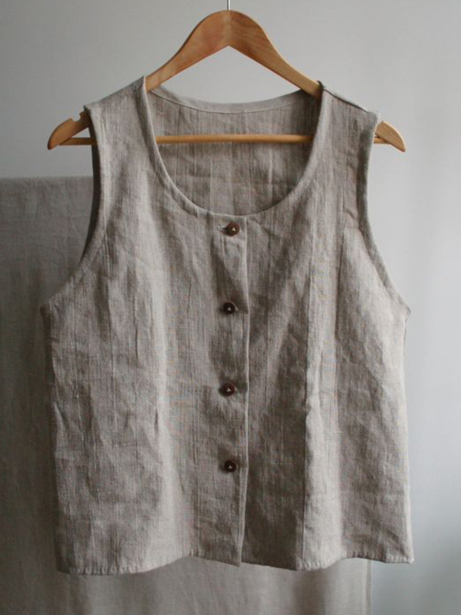 Vintage Simple Linnen Gilet voor Dames