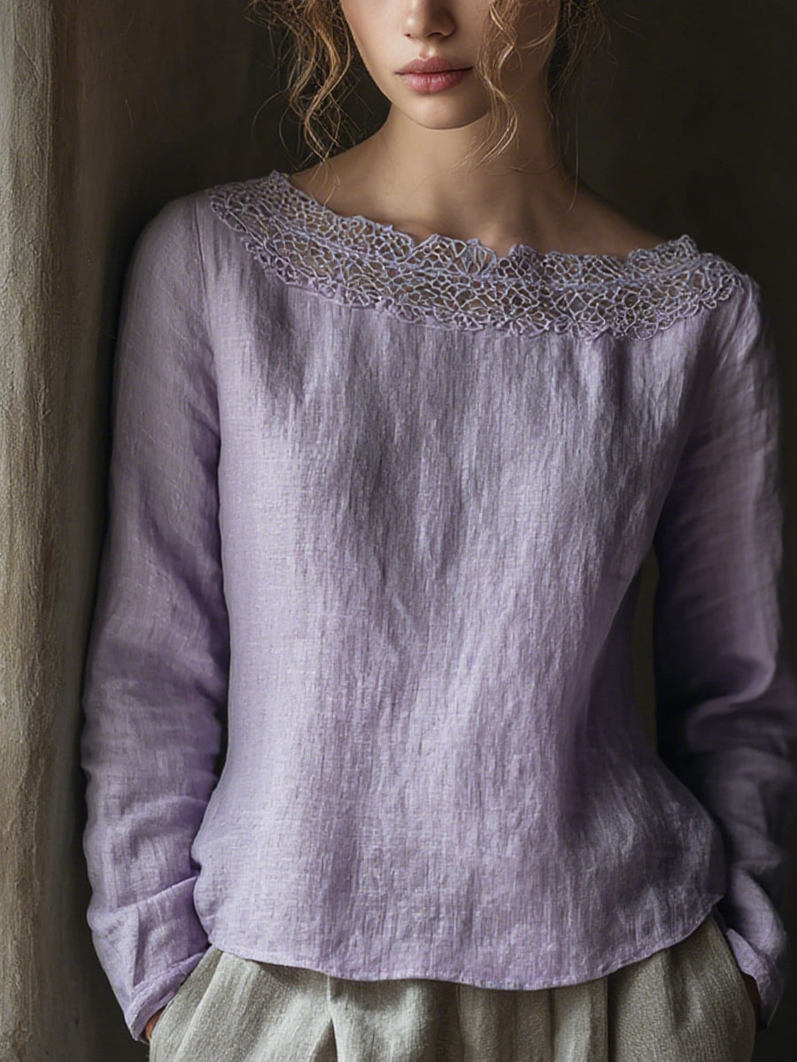 Elegante linnen blouse met kantdetails voor dames