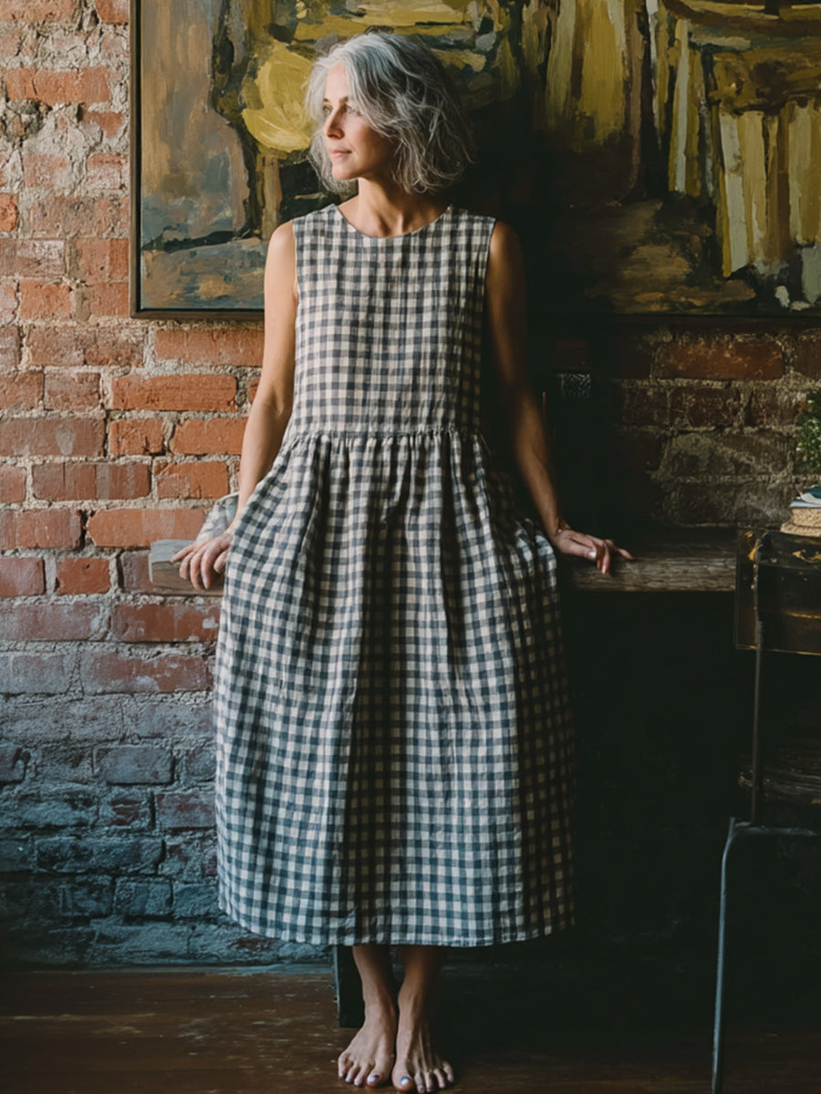 Elegante vintage linnen jurk voor vrouwen