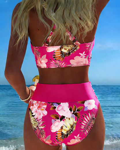 Contrast Floral Split Bikini