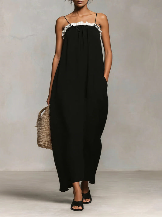 Mirelle™ | Maxi Jurk met Kleurblokken en Spaghetti Schouderbandjes