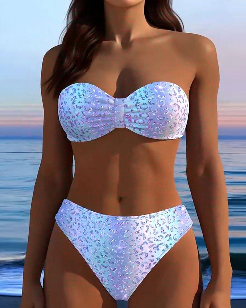 Luipaardprint Bandeau Bikini