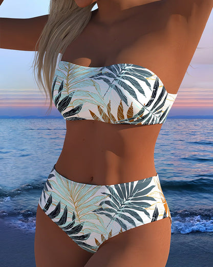 Tropisch Plantenprint Strapless Bikini