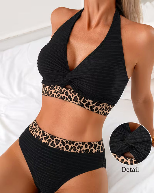 Geribbelde Luipaard Kleurblok Bikini