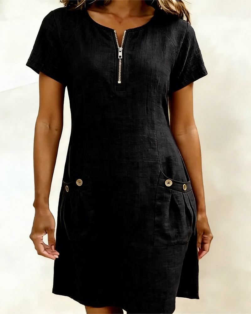 Van Delft Mode® | Katoenen jurk met ritszak