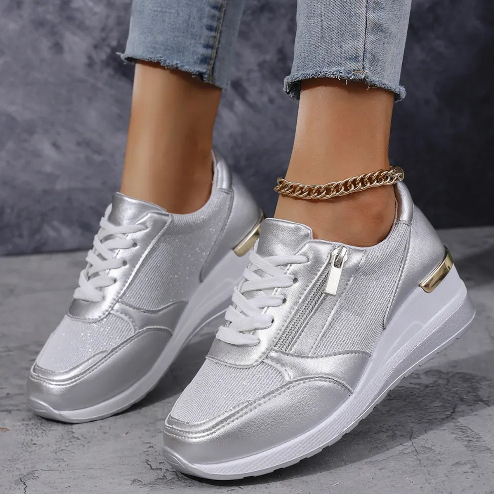 Van Delft Mode® | Orthopedische sneakers met veters en een zijrits voor dames