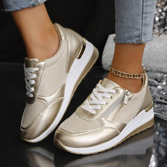 Van Delft Mode® | Orthopedische sneakers met veters en een zijrits voor dames