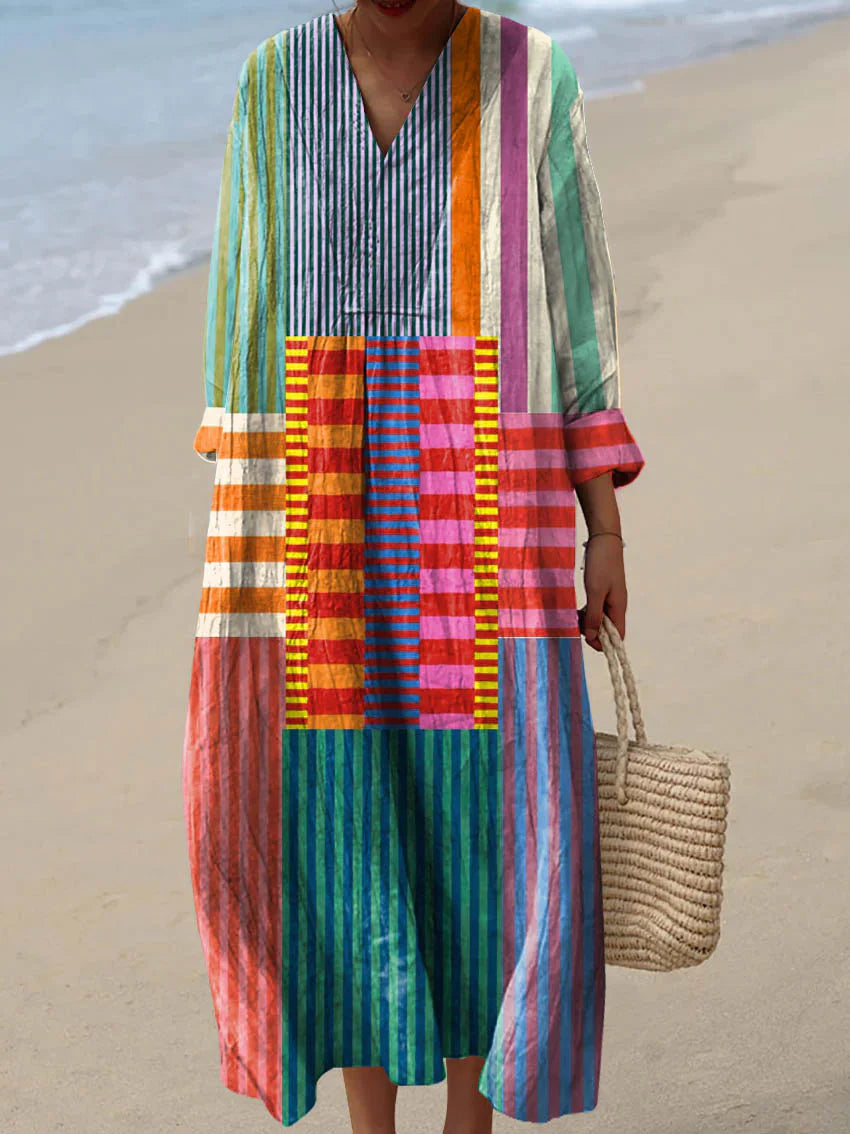 Van Delft Mode® | MULTIKLEUR PATCHWORK MAXI JURK