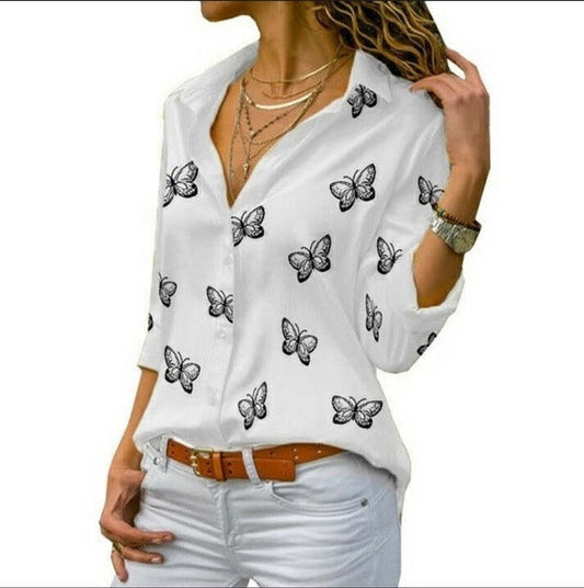 Van Delft Mode® | Loose-fitting blouse with butterfly print