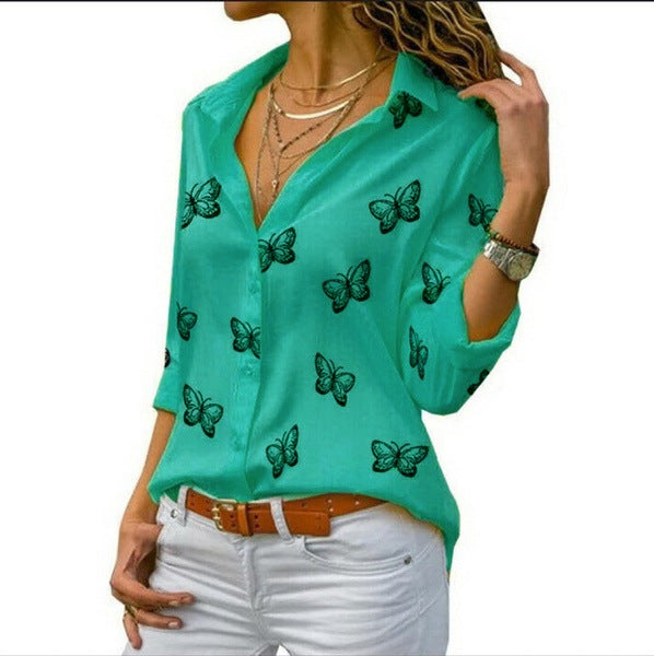 Van Delft Mode® | Losvallende blouse met vlinderprint