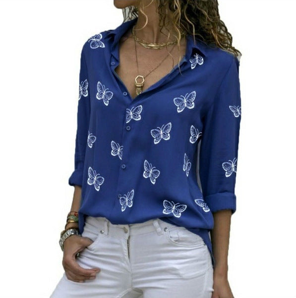 Van Delft Mode® | Losvallende blouse met vlinderprint