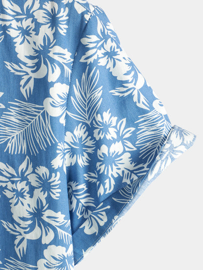 Van Delft Mode®| Hawaïblouse met korte mouwen en bloemenpatroon