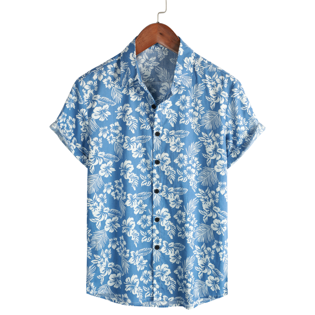 Van Delft Mode®| Hawaïblouse met korte mouwen en bloemenpatroon