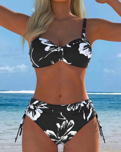 Twee-delige Halter Bikini Met Gedrukt Patroon