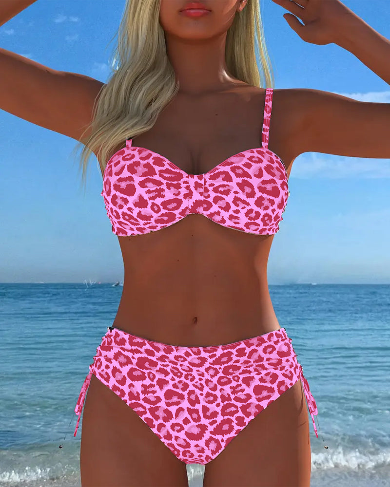 Lace-Up Luipaardprint Twee-delig Badpak