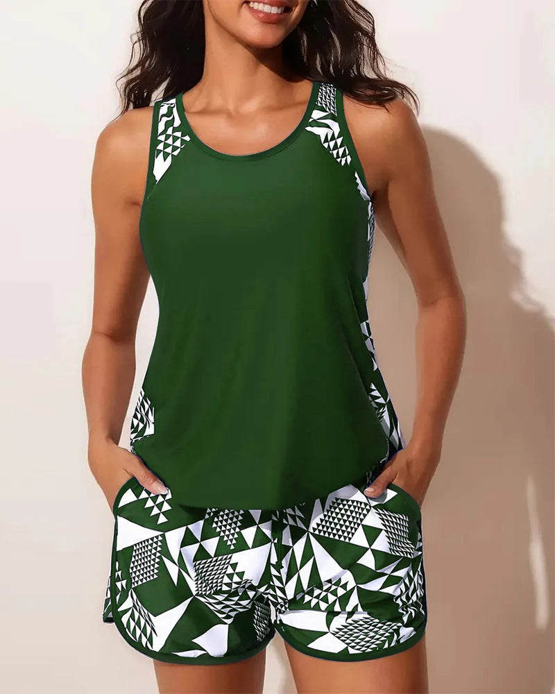 Tanktop Geometrische Print Tweedelige Badpak