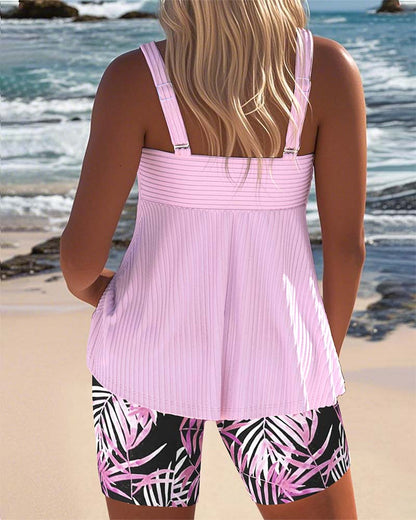 Gestreepte Vest Met Gedrukte Strandbroek Tankini