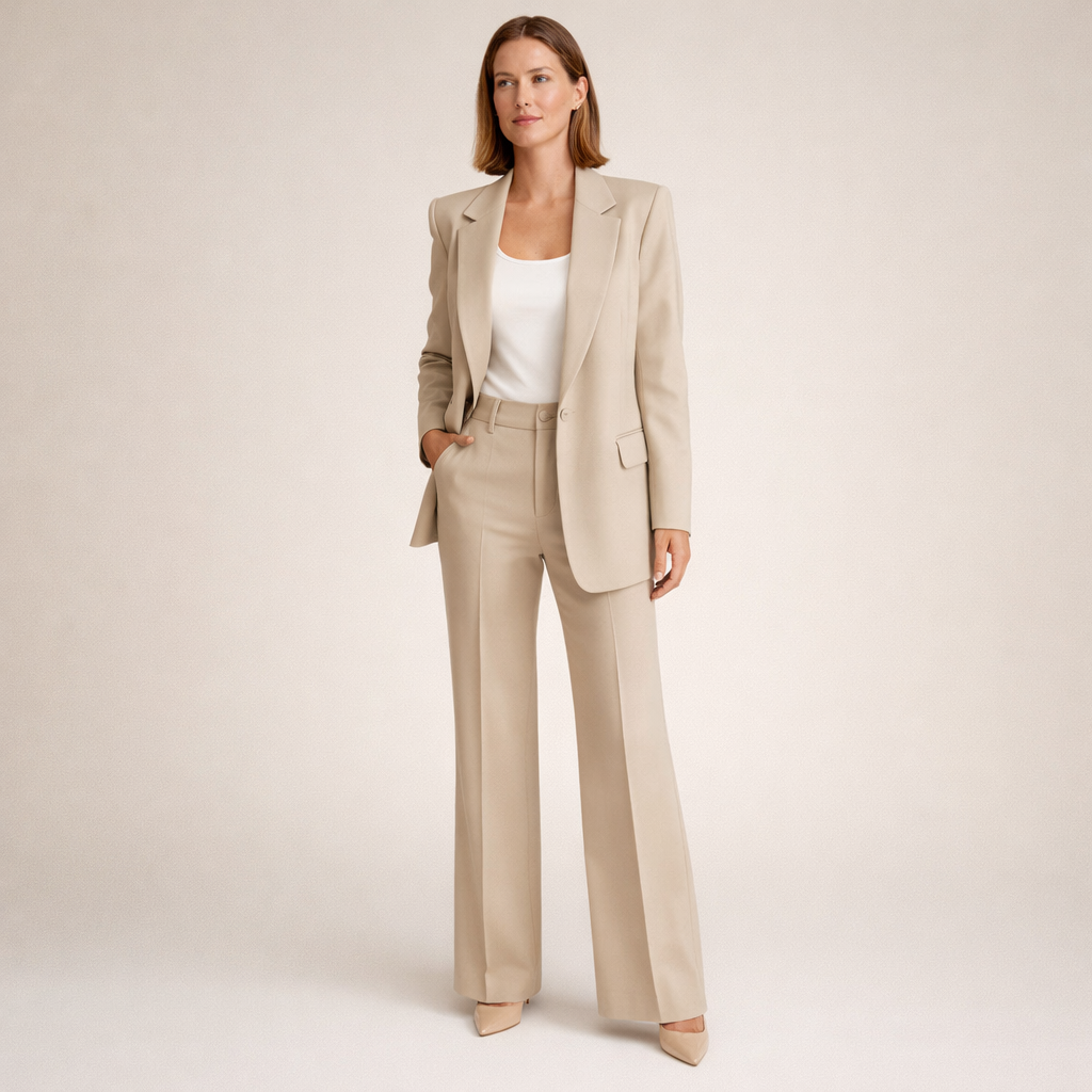 Vanessa | Elegante complete kostuumset met uitlopende broek