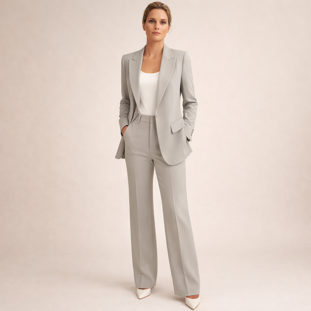 Vanessa | Elegante complete kostuumset met uitlopende broek