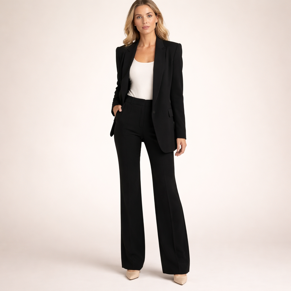 Vanessa | Elegante complete kostuumset met uitlopende broek