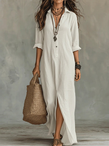 Soline™ | Maxi zwarte jurk met knopen