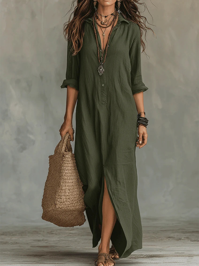 Soline™ | Maxi zwarte jurk met knopen