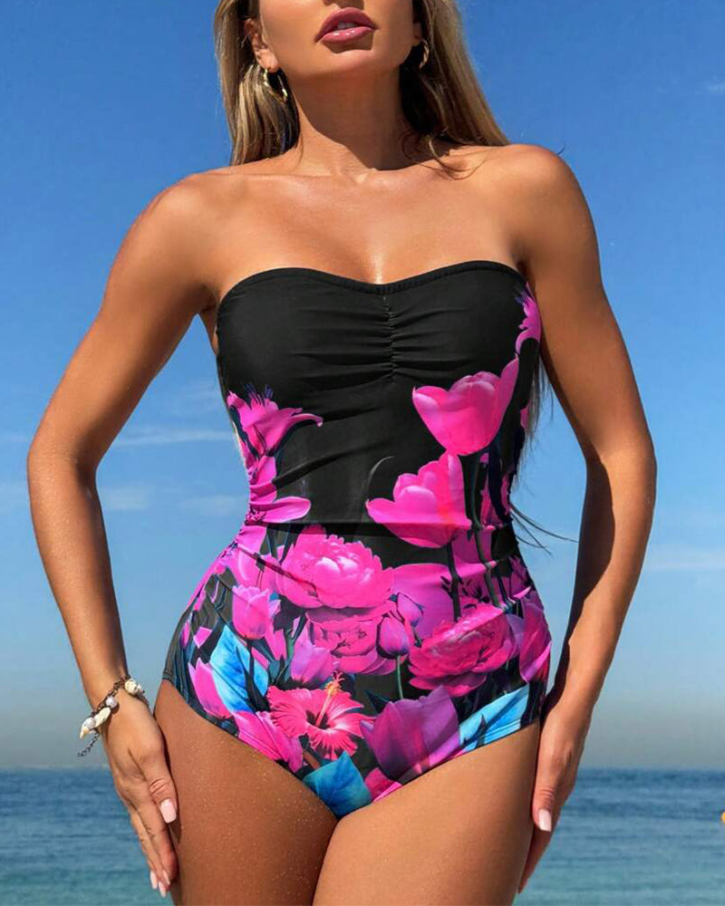 Bandeau Bloemenprint Eendelig Badpak