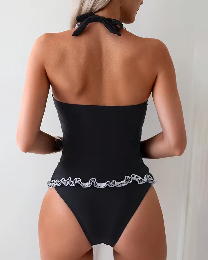 Casual Ruffled V-hals Twee-delige Badpak