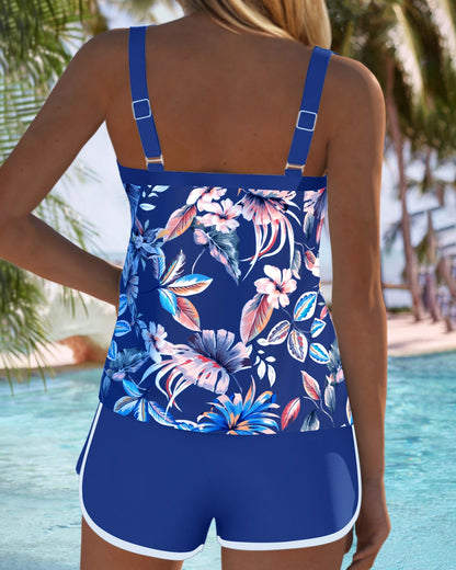 U-Hals Mouwloze Geprinte Tankini