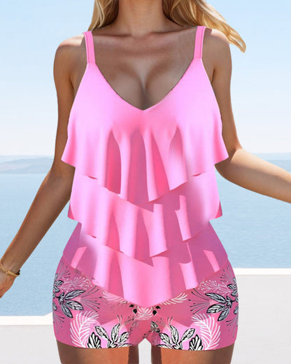 Gerimpelde bretels print tankini