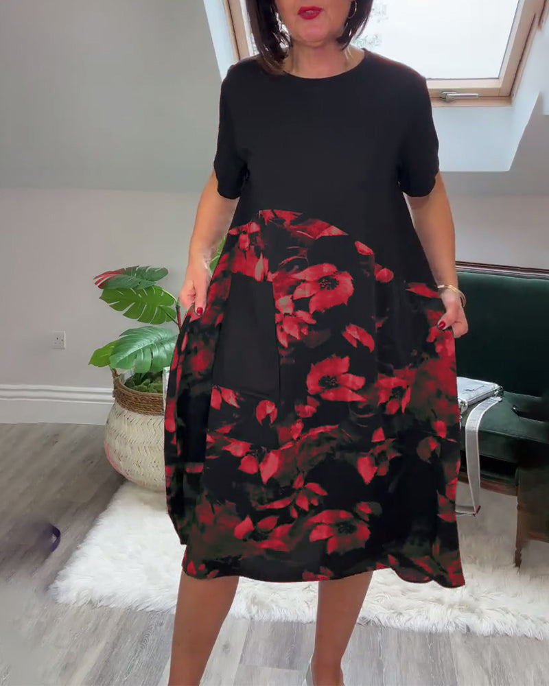 Van Delft Mode® | Patchworkjurk met Ronde Halslijn en Bloemenprint