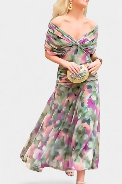 Van Delft Mode® | Lange Bloemen V-Hals Jurk