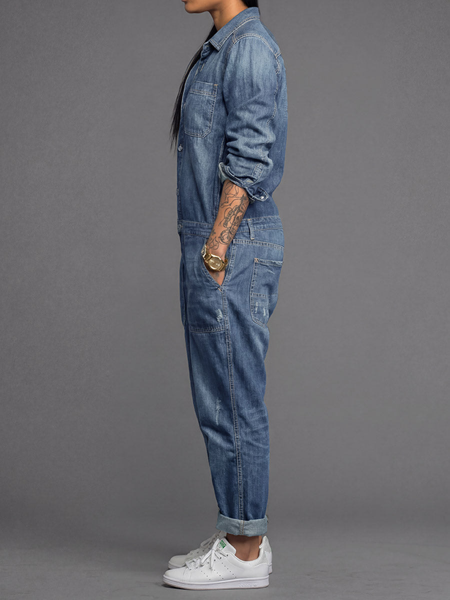 Van Delft Mode® | Dames-Denim-Overall met losse pasvorm