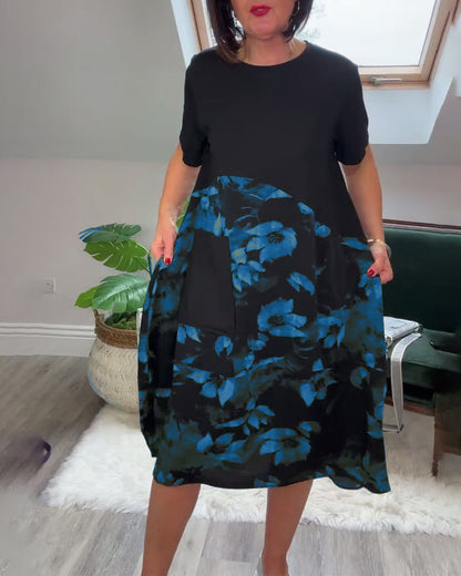 Van Delft Mode® | Patchworkjurk met Ronde Halslijn en Bloemenprint