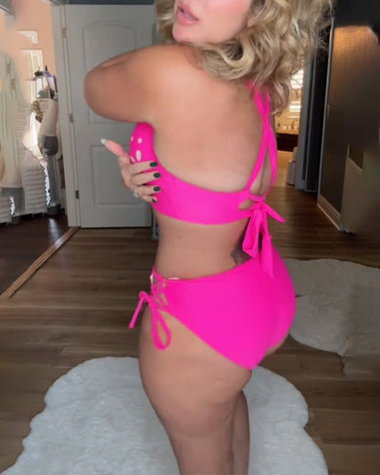 Sexy Effen Kleur Twee-Delige Bikini Badpak