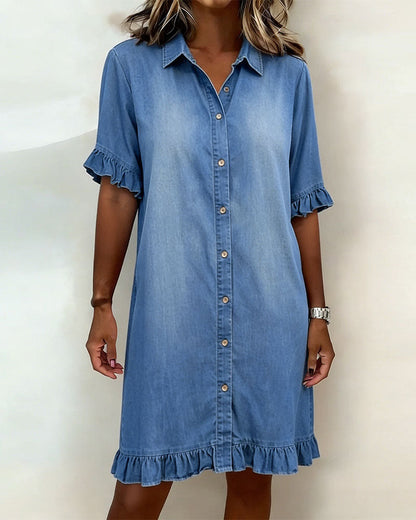 Van Delft Mode® | Comfortabele Denim Jurk met Flatterende Rimpeling
