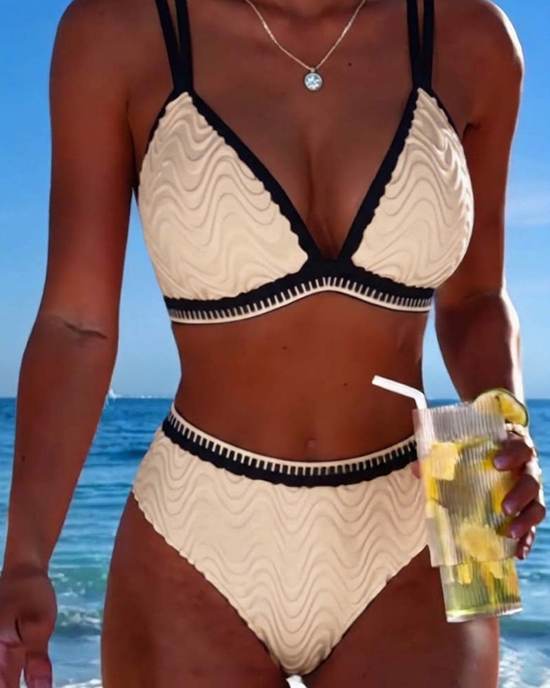 Kleurblok Dubbele Band Textuur Bikini