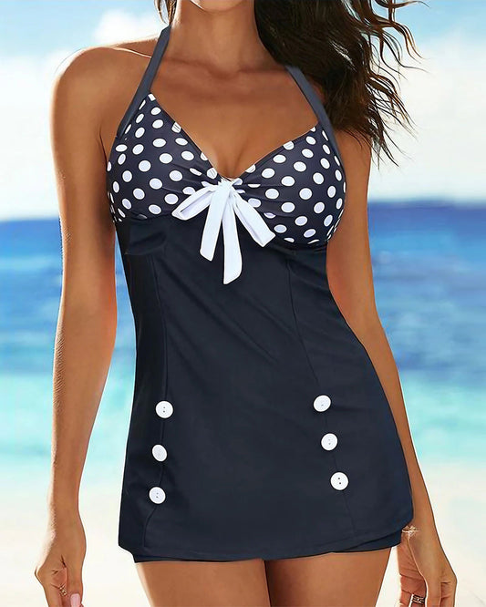 Halter Nek Polka Dot Slankmakende Badpak