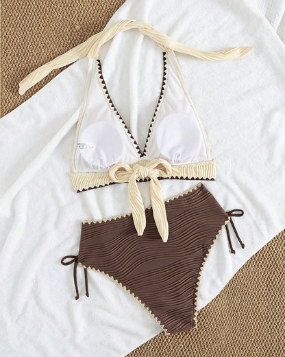Halter Neck Contrast Kleur Bikini Twee-Delige Set