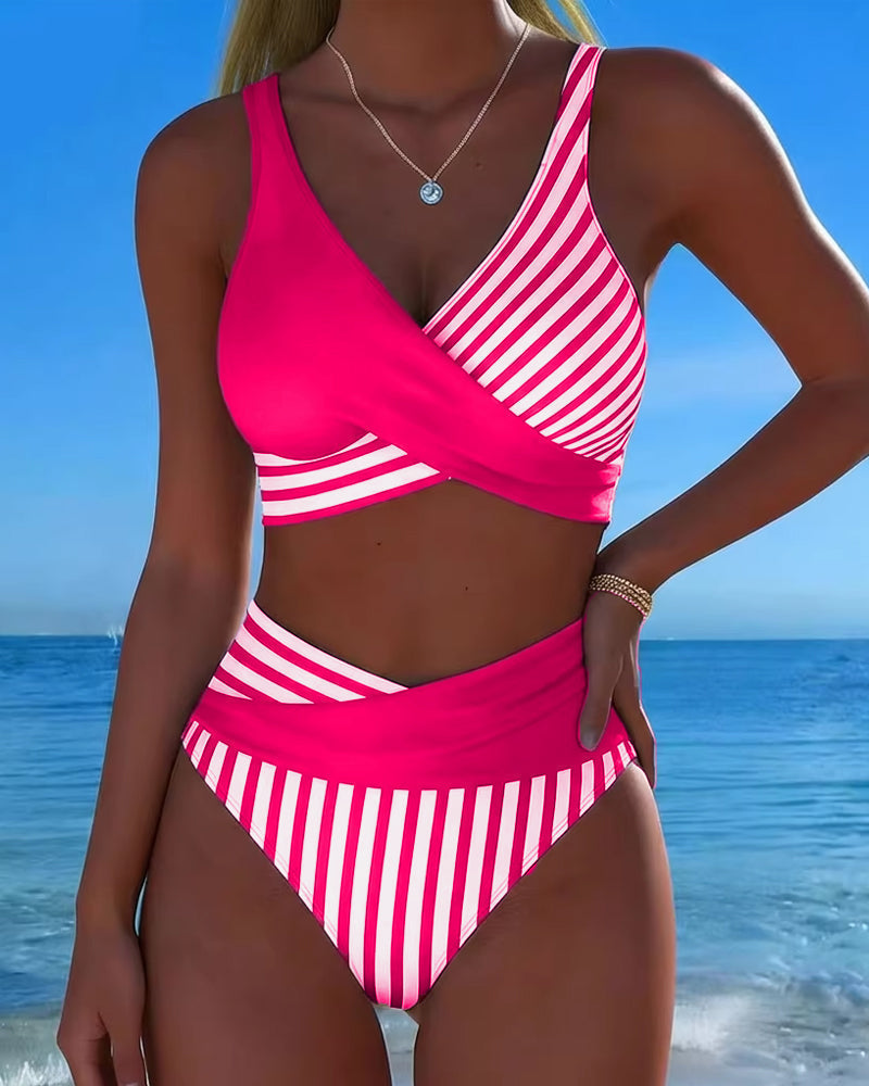 Kruislingse Gestreepte Print Bikini
